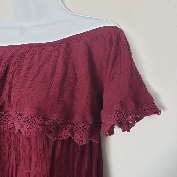 Rue21 Small Burgundy Off the Shoulder Mini Dress Flounce Neck Tunic - Picture 5 of 6